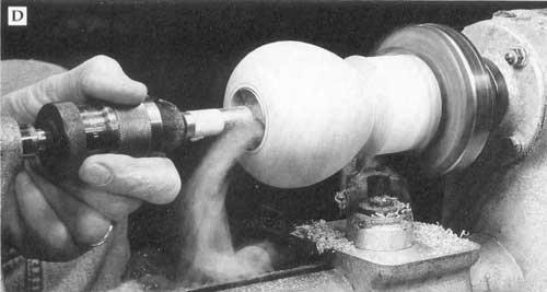 A Forstner bit is ideal for drilling the box interior. Note the tape which marks the depth limit.