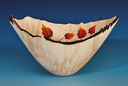 Outside Natural Edge Maple Burl Bowl painted by Susan Rosand