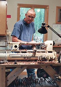 Robert Rosand in his woodturning shop